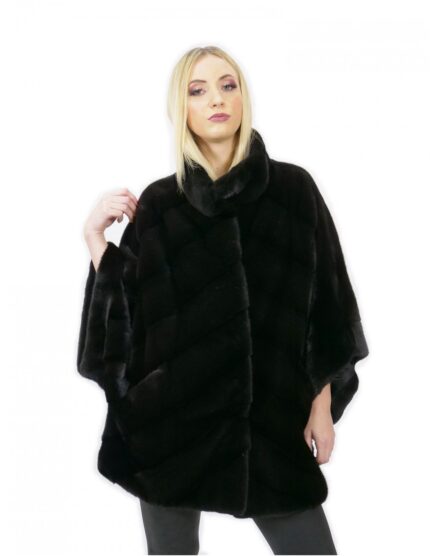 Pelliccia visone taglia 44 nero mantella lungo 72 centimetri collo alto donna