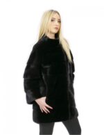 Cappotto pelliccia visone donna nero 44 lungo 84 cm collo alto manica 3/4 moda