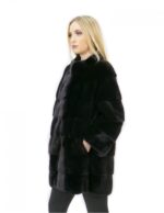 Cappotto pelliccia visone donna nero 44 lungo 84 cm collo alto manica 3/4 moda