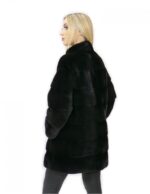 Cappotto pelliccia visone donna nero 44 lungo 84 cm collo alto manica 3/4 moda