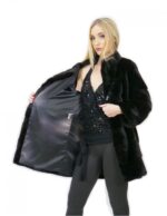 Cappotto pelliccia visone donna nero 44 lungo 84 cm collo alto manica 3/4 moda