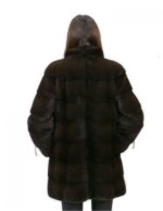 Cappotto 58 pelliccia visone donna mogano lungo 81 cm collo alto manica 3/4