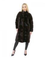 Cappotto 46 lungo 100 cm pelliccia visone donna mogano collo alto manica 3/4