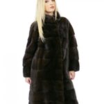 Cappotto 46 lungo 100 cm pelliccia visone donna mogano collo alto manica 3/4