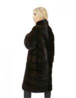 Cappotto 46 lungo 100 cm pelliccia visone donna mogano collo alto manica 3/4