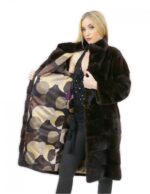 Cappotto 46 lungo 100 cm pelliccia visone donna mogano collo alto manica 3/4