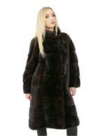 Cappotto 52 lungo 100 cm pelliccia visone donna mogano collo alto manica 3/4
