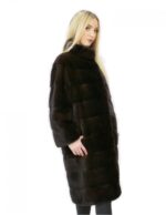 Coat 52 long 100 cm fur mink woman mahogany neck high sleeve 3/4 - Image 3