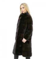 Coat 52 long 100 cm fur mink woman mahogany neck high sleeve 3/4 - Image 4