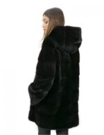Giacca 44 lungo 81 cm pelliccia visone donna nero cappuccio manica 3/4