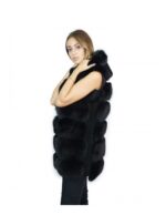 Gilet pelliccia volpe nero con inserti di pelle scamosciata 50 e cappuccio fox Fuchs renard