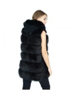 Gilet pelliccia volpe nero con inserti di pelle scamosciata 50 e cappuccio fox Fuchs renard