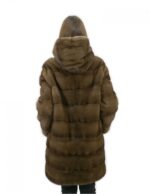 4 Cappotto pelliccia 48 visone orizzontale con cappuccio brown lungo 88 centimetri tasche esterne