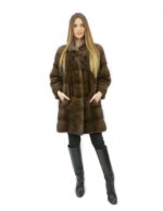 3 Cappotto pelliccia 44 visone orizzontale con collo coreana brown lungo 82 centimetri tasche esterne