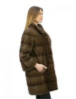2 Cappotto pelliccia 48 visone orizzontale con collo coreana brown lungo 82 centimetri tasche esterne
