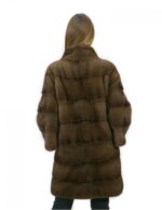 4 Cappotto pelliccia 48 visone orizzontale con collo coreana brown lungo 82 centimetri tasche esterne