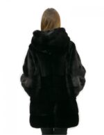 Pelzjacke schwarz 52 horizontaler Nerz und Vollleder mit Kapuze und Außentaschen – Bild 6