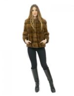 Fur jacket size 44 golden horizontal mink and full leather with hood external pockets - Image 5