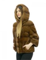 Fur jacket size 44 golden horizontal mink and full leather with hood external pockets - Image 4