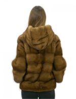 Fur jacket size 44 golden horizontal mink and full leather with hood external pockets - Image 6