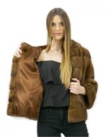 Fur jacket size 44 golden horizontal mink and full leather with hood external pockets - Image 7
