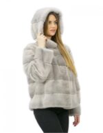 Horizontal mink sapphire fur 50 hood lined fur long sleeve pockets - Image 3