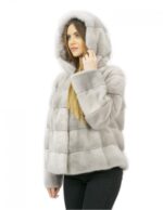 Horizontal mink sapphire fur 50 hood lined fur long sleeve pockets - Image 4