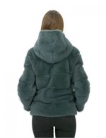 4 Pelliccia verde assenzio visone orizzontale 46 cappuccio foderato pelliccia manica lunga tasche