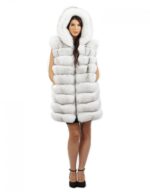 Fox fur vest size 52 gray color with fluffy hood and zip - Image 5