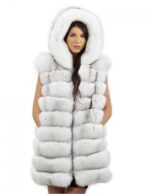 Gilet di pelliccia di volpe taglia 52 colore grigio con cappuccio vaporoso e zip
