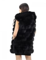 Fox fur Black vest size 52 with hood and inner drawstring waist - Image 5