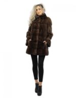 Jacke Demi Buff Größe 46 horizontales Nerzfell mit koreanischem Kragenärmel 3/4 – Bild 5