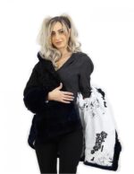 4 Giacca pelliccia nero e blu scuro persiano e rex taglia 52 con cappuccio manica lunga modello elegante