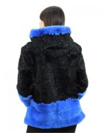4 Giacca pelliccia nero e blu persiano e rex taglia 54 con cappuccio manica lunga modello elegante