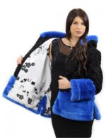 5 Giacca pelliccia nero e blu persiano e rex taglia 54 con cappuccio manica lunga modello elegante