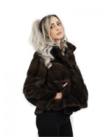 Mink Jacke Größe 42 ganze Fellfarbe demi horizontale V-Processing Ärmel 3/4 Außentaschen – Bild 4