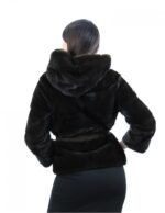 Mahogany hooded jacket size 44 horizontal mink fur with leather belt external pockets - Image 6