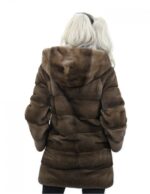 80 cm long scanbrown hooded jacket size 44 horizontal mink fur coat with leather belt external pockets - Image 6