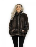 Giacca pelliccia blulight 48 di visone pelle intera manica lunga collo pistagna bottone al collo