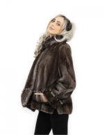 1 Giacca pelliccia blulight 48 di visone pelle intera manica lunga collo pistagna bottone al collo