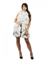 3 Gilet di pelliccia di volpe 50 bianco e nero con pelli intere lavorate a spiga con pelle scamosciata