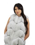 1 Gilet di pelliccia di volpe 50 bianco e nero con pelli intere lavorate a spiga con pelle scamosciata