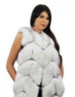 2 Gilet di pelliccia di volpe 50 bianco e nero con pelli intere lavorate a spiga con pelle scamosciata