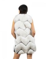 4 Gilet di pelliccia di volpe 50 bianco e nero con pelli intere lavorate a spiga con pelle scamosciata