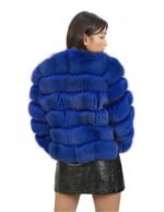 Giacca pelliccia volpe blu 44 con maniche corta chiusura ganci con tasche riporti pelle nera