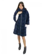 Cappotto lungo ben 92 centimetri taglia 44 blu pelliccia visone con cappuccio