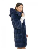 Cappotto lungo ben 92 centimetri taglia 44 blu pelliccia visone con cappuccio