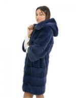 Cappotto lungo ben 92 centimetri taglia 44 blu pelliccia visone con cappuccio