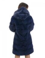 Cappotto lungo ben 92 centimetri taglia 44 blu pelliccia visone con cappuccio