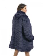 60 Pelliccia Rex cappotto reversibile lato piumino e lato pelliccia colore blu con cappuccio